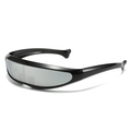 Futuristic silver reflective wrap around sunglasses with black frame for outdoor sports - Black Frame Silver Mirror
