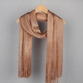 Elegant rose gold metallic yarn scarf with fringe tassels and a shimmering finish - Red Camel Silver
