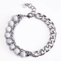 Close-up of double-layer stainless steel bracelet with white marble stone beads and lobster clasp - White Howlite Bracelet