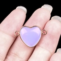 Purple gemstone heart connector in gold plated finish for DIY jewelry making - Artificial Aquamarine Double Hole (Gold)