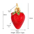 Micro-pave strawberry pendant charm with red enamel and green leaf details - Red Strawberry (M15Strawberry)