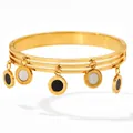 Three-layer gold stainless steel bangle with five Roman numeral engraved charms - Gold