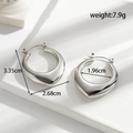 Polished silver C-shaped threaded metal hoop earrings with dimensions and weight info - Smooth Silver U-Shaped Style (ER-942)