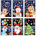 Stickers de fenêtre de Noël avec motifs renne, bonhomme de neige et Père Noël - Ensemble de 6 (Ours Cartoon/Manchot/Cerf/Bonhomme de neige Mix)