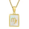 18K gold plated necklace with rectangular Virgo zodiac shell pendant and chain - Virgo (With Chain)