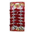 Set of 12 red and silver Christmas tree bow ornaments on festive cardboard backing - 12 Pieces/Pack (Card Pack) / Red Velvet & Silver