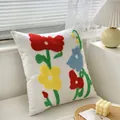 White sofa cushion cover with colorful 3D tulip floral embroidery and tufted textures - Cute Butterfly Flower (Cover Only)
