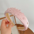 Pink hollow heart fabric headband with thick padded high-top sponge design for women - Pink