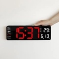 Reloj de pared LED negro de 16 pulgadas con hora digital roja y temperatura blanca - 13" / Carcasa Negra LED Roja