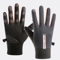 Black and pink winter sports gloves with touchscreen fingertips and non-slip palm design - Female Style / Gray