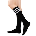 Classic black knee-high socks with three white stripes in a collegiate athletic style - One Size / Black/White Stripes