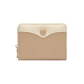 Women's cream and light brown patchwork zip-around purse with minimalist circular buckle - Apricot