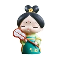 Cute resin ancient Chinese doll in green and yellow hanfu with flower fan - Princess Get Wealthy