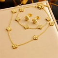 Elegant gold clover jewelry set featuring necklace, bracelet and stud earrings with crystals - Rhinestone Clover Style (N2926 B1450)