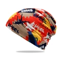 Versatile double-layer slouchy beanie featuring vibrant colorful cheer graffiti pattern - Orange Yellow with Trumpet Pattern