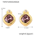 Square lavender zircon earrings in copper setting with golden plating and small diamond - Gold Light Rose Zircon Earrings
