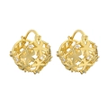 Orecchini a gabbia geometrica placcati in oro 14K con zirconi su sfondo bianco puro - Huggie con Sfera a Fiore Traforata (CE00138YH)