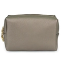 Borsa trucco quadrata oro champagne impermeabile con texture saffiano e doppia zip dorata - Grande / Oro Grigio