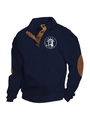 Donkerblauwe gebreide herentrui met opstaande kraag, elleboogstukken en EST. 1886 print - S / Tops / Marineblauw (Vrijheidsdruk)