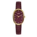Montre dorée ovale avec cadran bordeaux et bracelet en cuir rouge avec strass - Rouge Ancorra