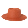 Detailed close-up showing the fine texture of the orange straw sun hat with flat top - Adjustable / Caramel