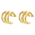 Macro shot of tiered gold C-shaped ear cuffs with zircon stones and polished finish - VE1429 Gold 1 Pair (Multi-layer Zirconia)