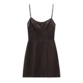 Elegante mini abito in raso nero con spalline sottili e silhouette aderente in vita - XS / caffè