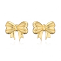 Polished 18K gold plated copper bowknot stud earrings in minimalist 3D design - Gold Bowknot Stud Earrings