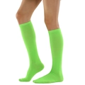 Women's knee-high knitted socks in vibrant fluorescent green with ribbed cuff details - One Size / Fluorescent Green