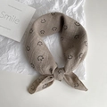 Light brown cotton-linen baby bandana scarf featuring a minimalist smiley face pattern - 45cmx45cm / Brown