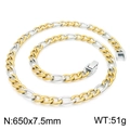 Collier chaîne Figaro bicolore or et argent 650x7.5mm avec fermoir en métal solide - Collier Figaro Bicolore 3:1 (KN225215-Z)