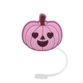 Pink pumpkin silicone straw cover with a cute smiling face and heart eyes for drink accessories - Pink Smile Pumpkin-1728-28