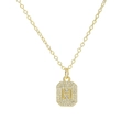 Macro detail of gold plated rectangular pendant with letter H and clear cubic zirconia stones - Necklace H