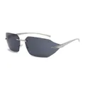 Frameless polygonal sunglasses with dark grey lenses and slim silver metal temples - Silver/Black