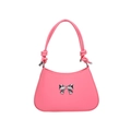 Pink minimalist crossbody bag with knot strap and metallic bow charm detail - Pink