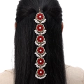 Bohemian gold hair chain with red floral accents and white pearl tassels for women - Red Flower Style