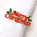 Golden Merry Christmas napkin ring with red and green enamel holly and rhinestones - Alphabet