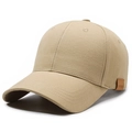 Khaki plus size cotton baseball cap for men with a leather Sport patch on the side - Adjustable / Deep Beige