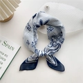 Blue paisley cotton linen neck scarf with floral print on a white fabric background - Navy Paisley