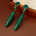 Vintage green malachite drop earrings with gold metal hardware on leather background - 76# Silver Pin-Gold-Green