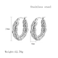 Silver geometric C-shape stainless steel hoop earrings with textured finish and stones - Lava Texture with Zirconia / Silver LE3482