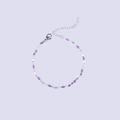 Close-up of stainless steel chain with lavender enamel beads and adjustable lobster clasp - Steel + Purple