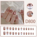 Blue heart and pink rhinestone press-on nails set with long square diamond pattern - D800 Glue Style