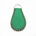 Mini green leather baseball glove keychain with red hand-stitched details and silver ring - Sports Leather Tag / Dark Green