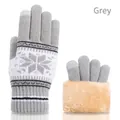 Grey winter knit gloves with snowflake pattern and thick fleece lining for warmth - Double Layer Fur Cuff Snowflake Style / Gray