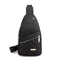 Black nylon crossbody chest bag featuring quilted diamond pattern and gold hardware - Style 4 Black
