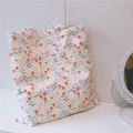 Detail of floral cotton tote bag with vintage fabric pattern and Animal pattern label - Pink Small Floral