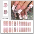 Pink French long press-on nails set with 3D bows and rhinestones decoration - Nude Pink French Bow Rhinestone Style (SGCY-380)