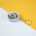 Miniature blue and white porcelain bowl keychain featuring realistic mixed grain porridge - No.41 Mixed Grain and Barley Porridge (Model)
