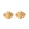 Golden shell earrings with white imitation pearls and love script engraving details - Scallop Heart Design (E565-1#)